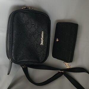 Juicy Couture Elegant Logo Debossed Black Camera Crossbody Bag and Wallet